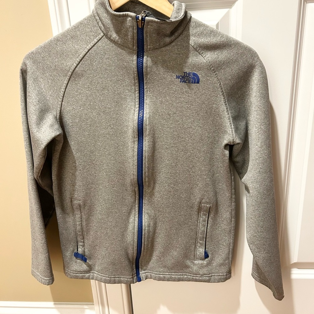 The North Face Kids' Gray Full-Zip Jacket with Blue Accents - 14/16 Large